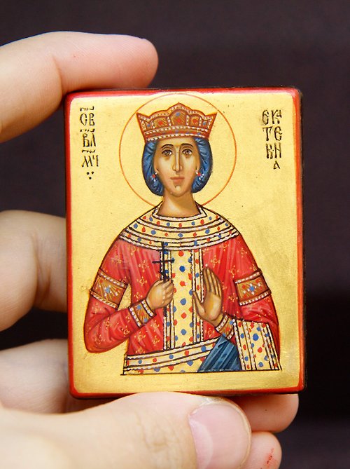 Orthodox small icons hand painted orthodox wood icon Saint Holy Martyr Katerina Religious pocket size