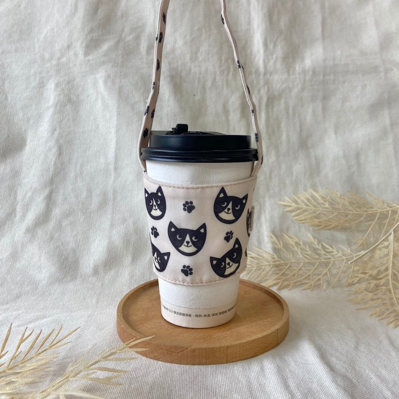 Original beverage bag/cup cover/Benz cat - ถุงใส่กระติกนำ้ - ผ้าฝ้าย/ผ้าลินิน สีดำ