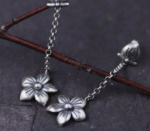 garyjewelry Real S925 Thai Sterling Silver Women Romantic Flower Drop Earrings Handmade