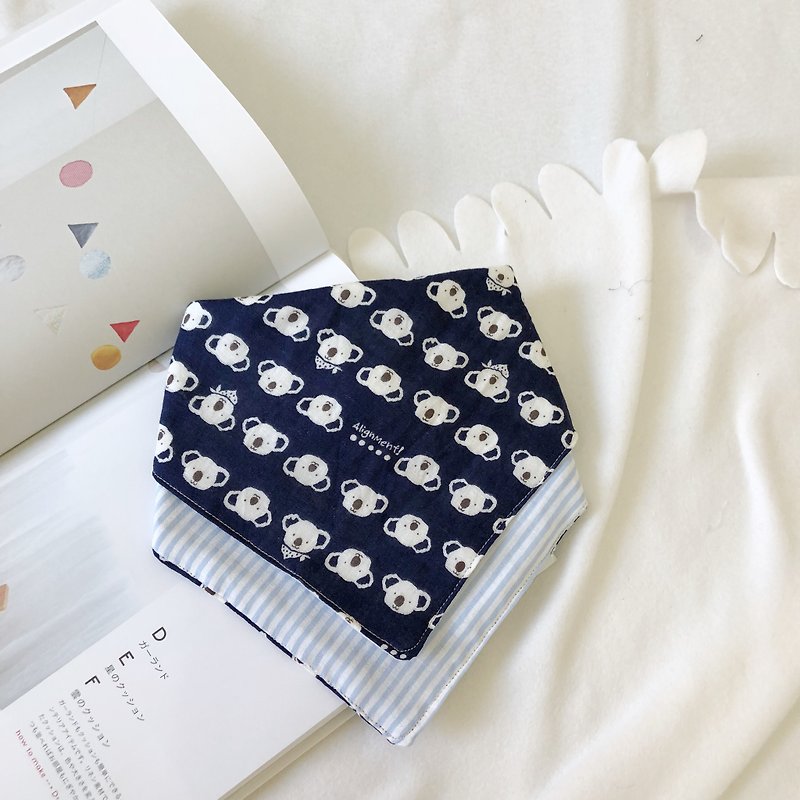 Blue無尾熊 日本的製二重紗 手製兩用摺疊三角口水巾 - 圍兜/口水巾 - 棉．麻 