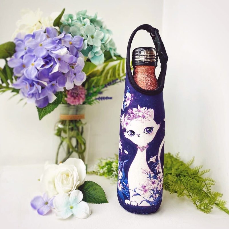 保溫瓶套 | 水壺套 | 扣式、手提、側背 - 紫羅蘭百合花小女王 - 飲料提袋/杯套 - 防水材質 紫色