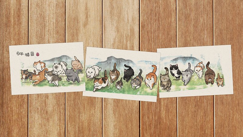 太った猫の画像半猫はがきはがき古代の絵画等級水彩画20匹の猫ペンティアム - カード・はがき - 紙 ホワイト