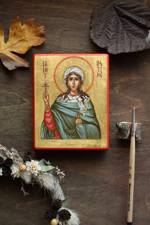 Orthodox small icons hand painted orthodox wood icon saint Saint Photine the Samaritan pocket size