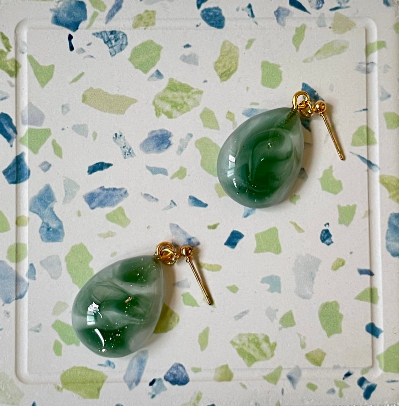 Emerald Drop Earrings Matte Back - Earrings & Clip-ons - Resin Green