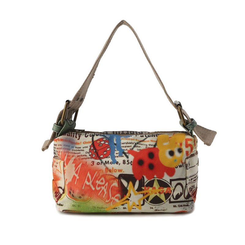 Punk graffiti retro graffiti single shoulder wide armpit bag - กระเป๋าถือ - ผ้าฝ้าย/ผ้าลินิน 