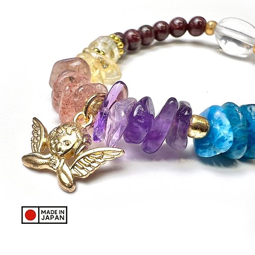 Hoshino Jewelry Kan 白晶 石榴石 磷灰石 天然水晶 日本手作 禮物 能量石手鍊 健康運
