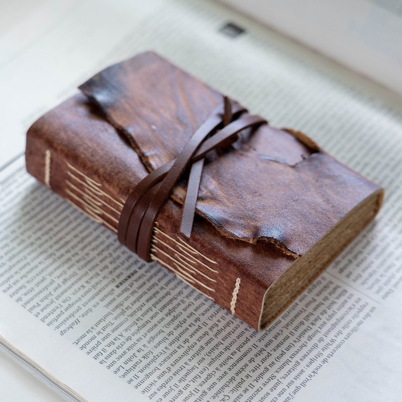 筆記本/手帳 真皮 Leather Journal, Vintage Bookbinding (Natural Edge / Rustic Brown) - 筆記本/手帳 - 真皮 