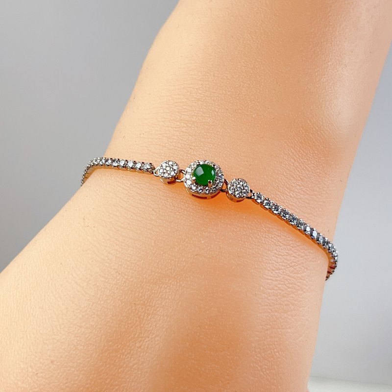 Bingzhong Laokeng Green Jade Egg Noodle Bracelet 925 Sterling Silver | Natural Grade A Jade | Gift - สร้อยข้อมือ - หยก สีเขียว