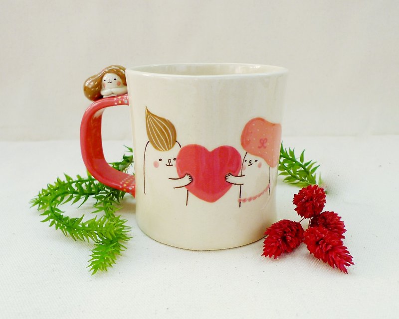 ◇ two people a heart cup ◆ (only 1) - Mugs - Pottery Red