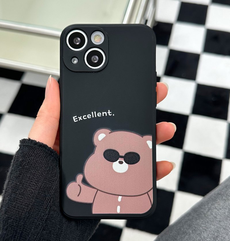 Sunglass bear black Mobile phone case Silicone Protective Case - Phone Cases - Silicone Black