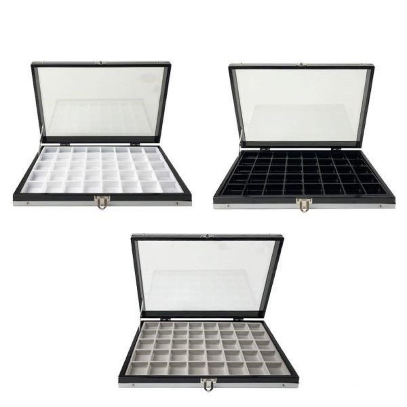 Glass case aluminum M 30mm square 40 cells jewelry - กล่องเก็บของ - พลาสติก ขาว