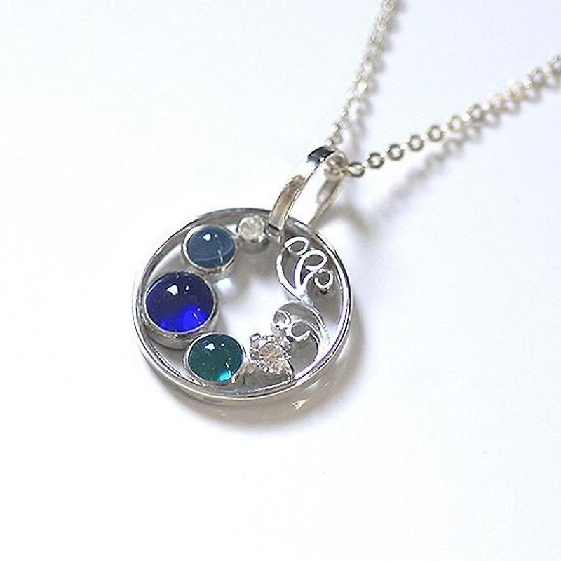 Silver x glass ripple pendant [free shipping] - สร้อยคอ - โลหะ สีน้ำเงิน