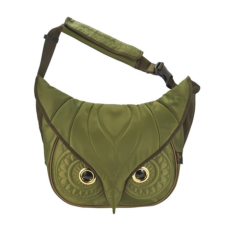Morn Creations Genuine Classic Owl Side Backpack L-Green (OW-211-GN) - กระเป๋าแมสเซนเจอร์ - วัสดุอื่นๆ สีเขียว