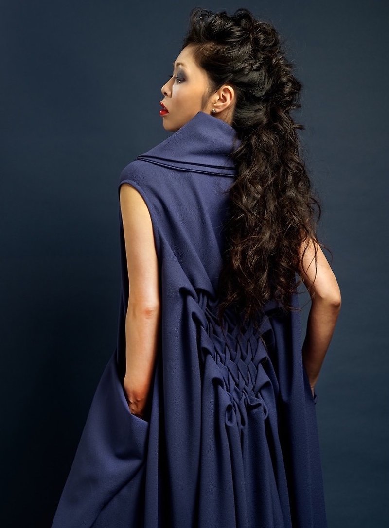 SANBIKA DRESS - เสื้อแจ็คเก็ต - ผ้าฝ้าย/ผ้าลินิน สีน้ำเงิน