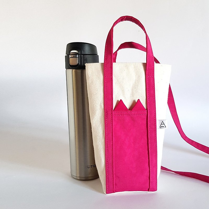 Ariel's wonderland/Eco-friendly beverage cup bag/Strawberry cat/Can be back - Beverage Holders & Bags - Cotton & Hemp Pink
