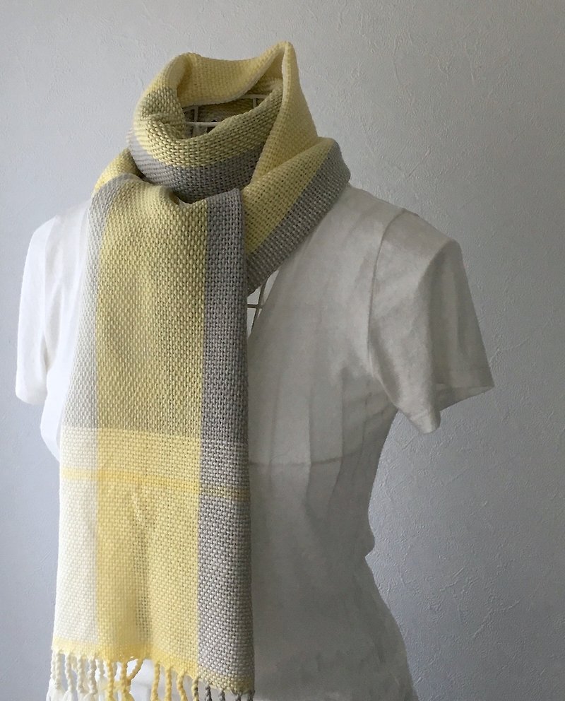 [Merino wool: Fall-Winter] unisex: hand-woven scarf "Yellow & Gray Mix" - Scarves - Wool Yellow
