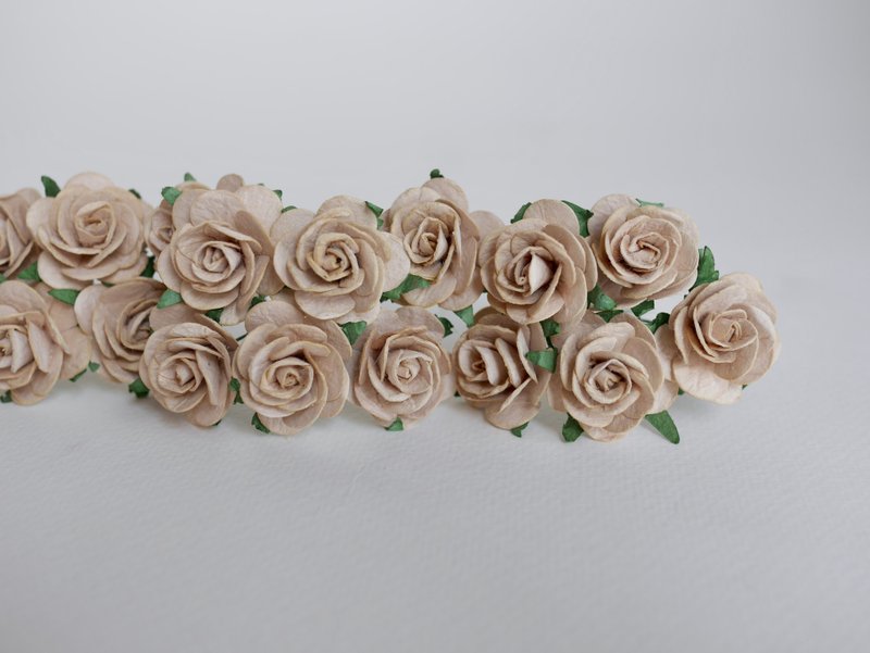 Paper Flower, 50 DIY supplies pieces mulberry rose size 2.5 cm., beige color. - Other - Paper Khaki