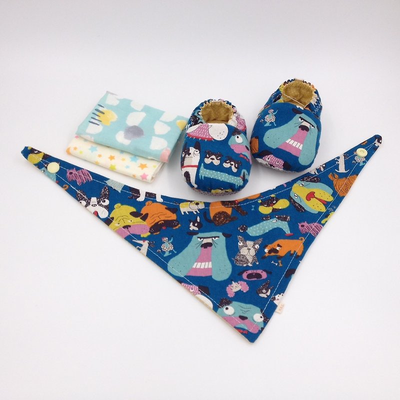 Home has a pet bottom - Miyue baby gift box (toddler shoes / baby shoes / baby shoes + 2 handkerchief + scarf) - ของขวัญวันครบรอบ - ผ้าฝ้าย/ผ้าลินิน สีน้ำเงิน