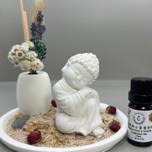 創藝 文創手作館 快速到貨小佛公仔 淨念吉祥小佛(大覺) 永生花圓盤組合 居家擺飾