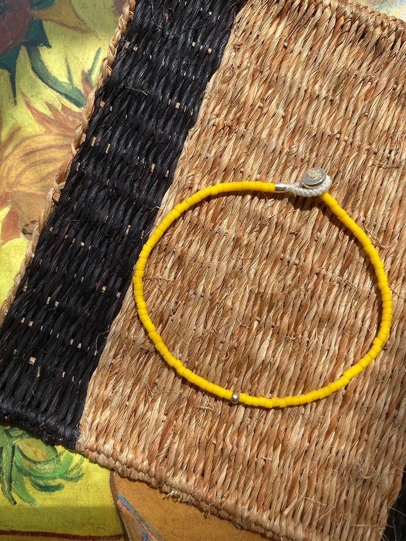 Japanese urban vitality lemon yellow frosted texture very fine bracelet 925 Silver mini round beads minimalist bracelet - Bracelets - Silver Yellow