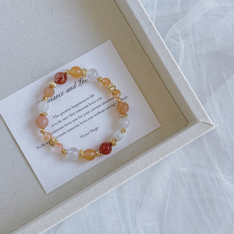 楓丹白露丨橙月光+紅兔毛丨聚財貴人 療癒舒壓丨客製化水晶手鍊 - 手鍊/手環 - 水晶 橘色