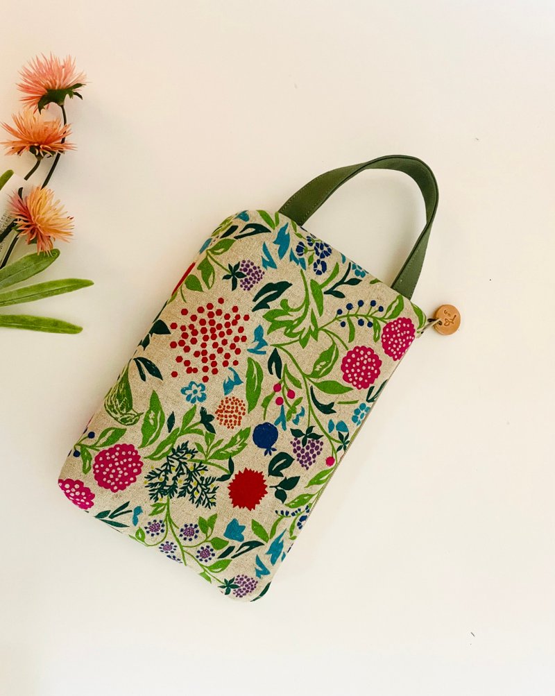 古家 持手收納包。二側內袋。手機存褶棉棉都好放。日本設計布 - 化妝包/收納袋 - 棉．麻 多色