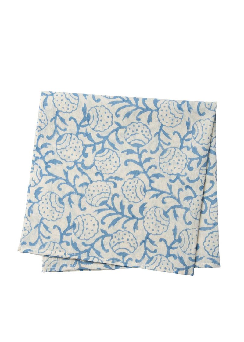 Earth tree fair trade fair trade -- Indian handmade woodcut scarf (blue flower) - ผ้าเช็ดหน้า - ผ้าฝ้าย/ผ้าลินิน 