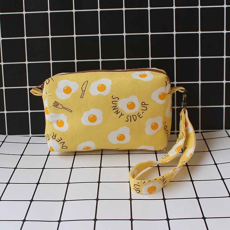 Small fresh poached egg double layer cosmetic bag / coin purse storage bag - Wallets - Cotton & Hemp Yellow
