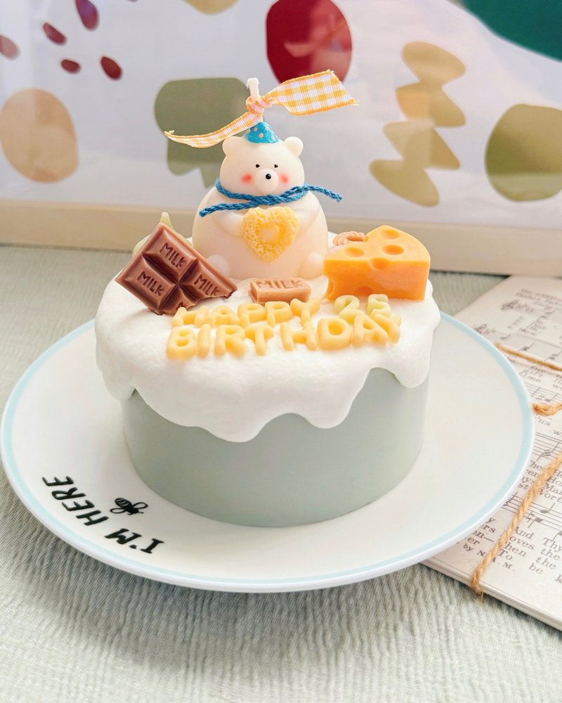 生日帽小熊蛋糕蠟燭 生日蛋糕蠟燭 香氛蠟燭蛋糕 - 香氛蠟燭/燭台 - 蠟 