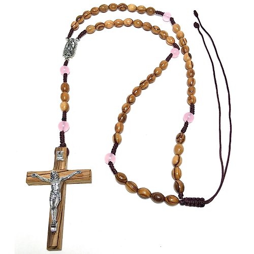 Holy Land blessing 來自聖地的祝福 以色列進口 橢圓型 橄欖木 項鍊 十字架 玫瑰經念珠 8231601
