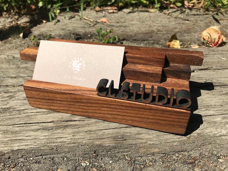 CL Studio [近代的なミニマリスト - 幾何学的なスタイルの木製の電話ホルダー/名刺ホルダー] N89 - カードスタンド - 木製 ブラウン