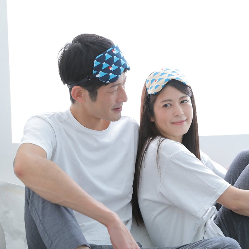 日本眼罩 優惠2件套 | 富士山 | 有附收納袋 - 眼罩 - 棉．麻 藍色
