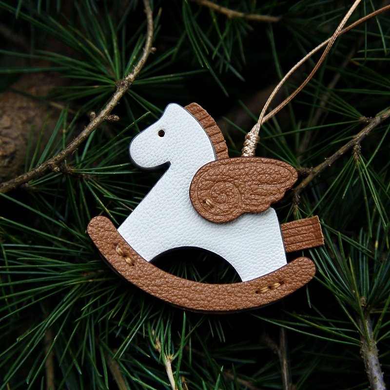 Genuine leather rocking horse bag hanging pony pendant Pegasus pendant handmade creative car hanging key chain accessories - พวงกุญแจ - หนังแท้ 