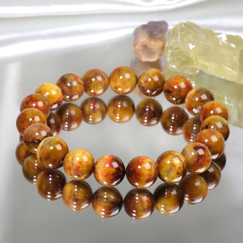 #412 One picture, one object│10.5mm Desert Night Sky Gold Stone Crystal Bracelet New Year Gift - สร้อยข้อมือ - คริสตัล สีเหลือง