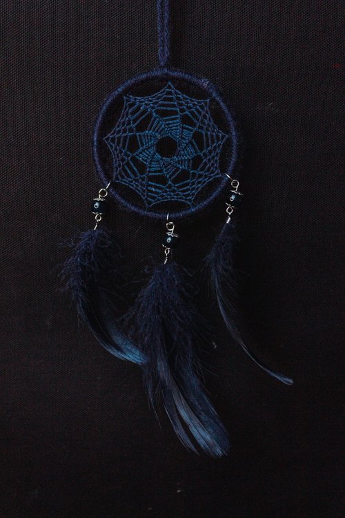 Mr.SkullyPop 純手工捕夢網 Handmade Dreamcatcher-【單色編織-深藍】