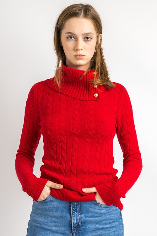 MoodShopGirls Ralph Lauren Sweater y2k Red Polo Sweater Knitted Cotton Knit Pullover 5888