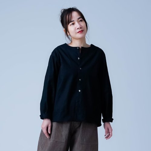 soco 【soco】洗練されたシルエットが上品で素敵 ノーカラー カーディガン / 黒 h025d-bck1