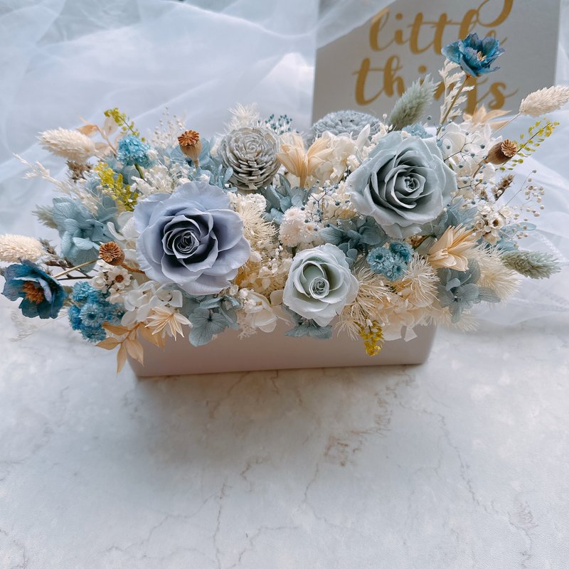 Slightly sweet soda opening potted flower opening flower gift house-appreciation gift home decoration - ช่อดอกไม้แห้ง - พืช/ดอกไม้ สีน้ำเงิน