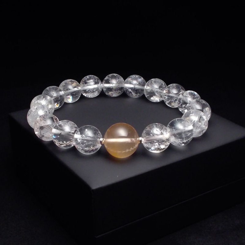 14.5mm Pink Rutilated Quartz 12mm Ice-Clear White Aze Crystal Bracelet QBR-00125 - สร้อยข้อมือ - คริสตัล 