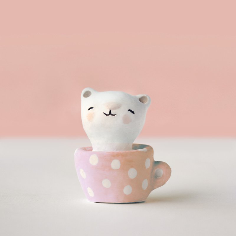 Teacup little cat incense Stone/ pale pink orange birthday gift / lover gift / reckless cat girlfriend - Fragrances - Other Materials Blue