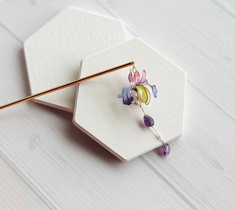 紫色愛麗絲髮簪天然紫水晶搖擺 一隻販售 - 髮夾/髮圈 - 樹脂 紫色