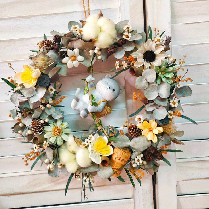 【Lingling's Studio 荞繑 Studio】Natural style animal wreath - Dried Flowers & Bouquets - Plants & Flowers Multicolor