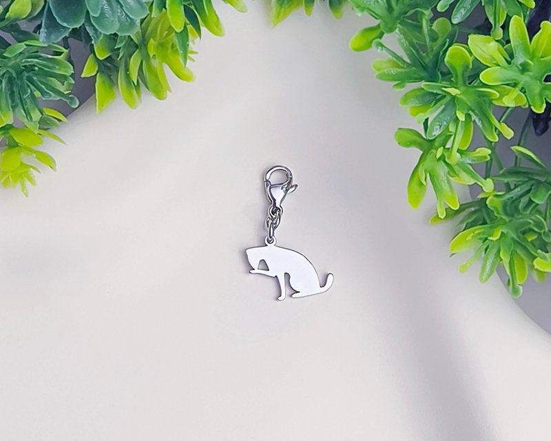 Allergy free - kitty charms - Charms - Stainless Steel Silver