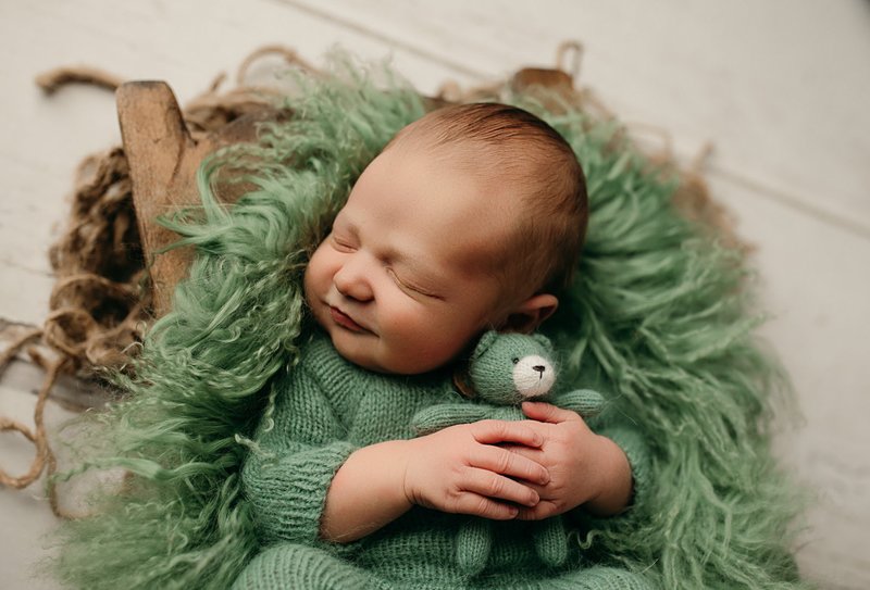 Mini bear toy for a newborn photo shoot, Newborn angora bear bonnet - Kids' Toys - Wool Gray