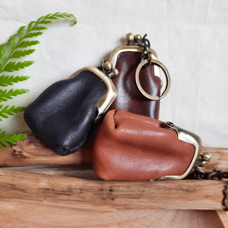 LEATHER ACCESSORIES / LEATHER KEYCHAIN WITH MINI FRAMED POUCH - 6.5CM - Keychains - Genuine Leather Black