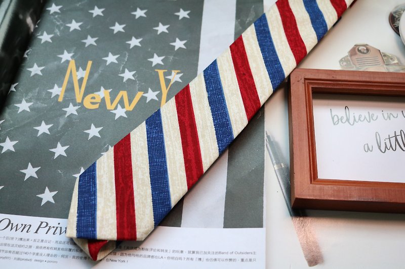 Red and blue striped tie American style bolotie - Ties & Tie Clips - Cotton & Hemp Multicolor