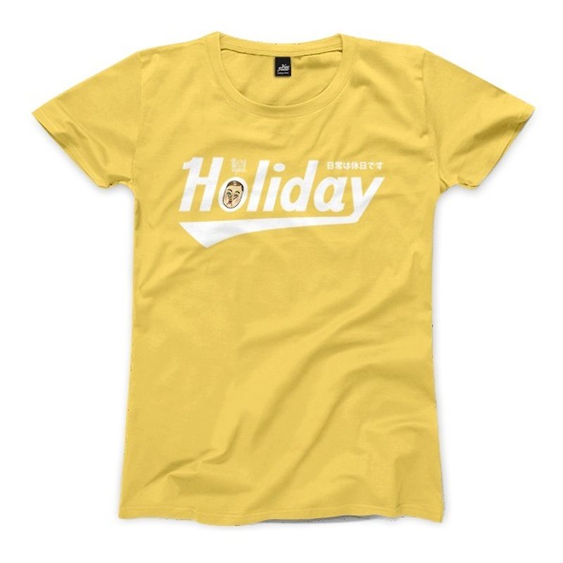 Mr. Paul 's signature - yellow - female version of T - shirt - เสื้อยืดผู้หญิง - ผ้าฝ้าย/ผ้าลินิน สีเหลือง