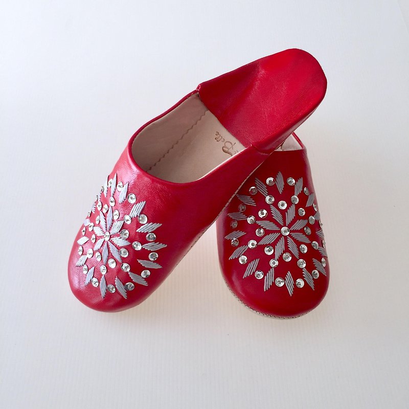 Babouche Slipper/拖鞋/ 綺麗な刺繍バブーシュ　アリナス　ブライトレッド【赤】 - 其他 - 真皮 紅色