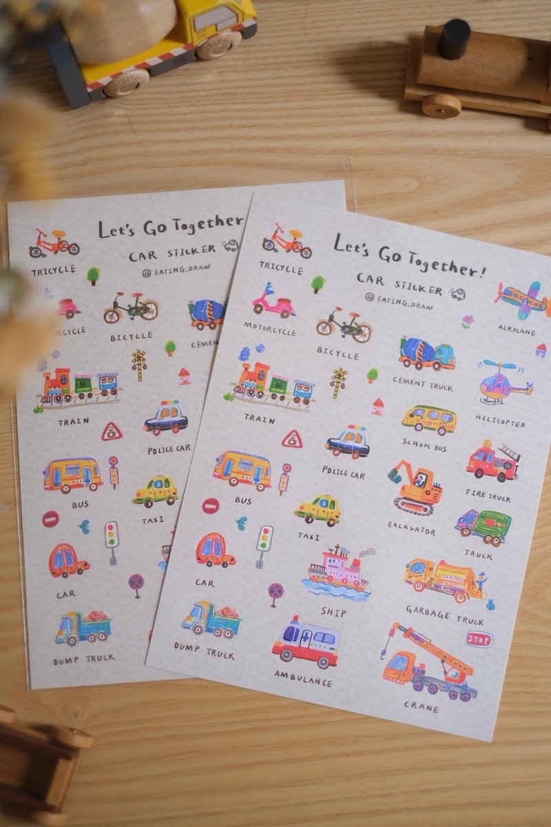 Vehicle Picture Dictionary Sticker - Stickers - Paper White