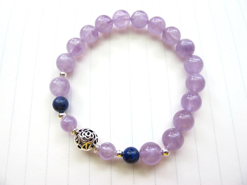 Amethyst x lapis lazuli x 925 silver [set] - hand-created natural stone series - Bracelets - Crystal Purple